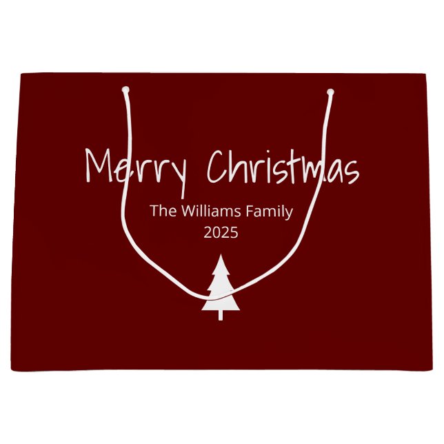 Merry Christmas Tree Simple Typography Holiday  Large Gift Bag (Front)