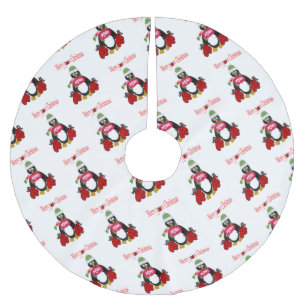 Merry Christmas Tree Skirt Boxing Penguin