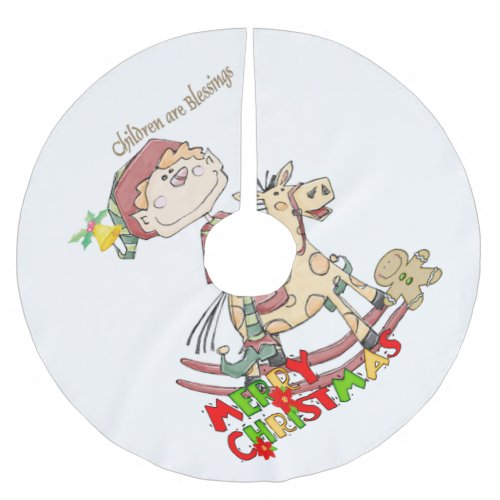 Merry Christmas Tree Skirt Children Blessings Elf