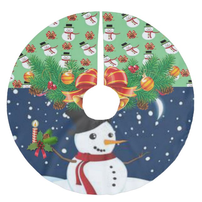 Merry Christmas Tree Skirt Snowman  (Front)