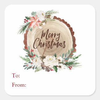 Merry Christmas tree slice floral to/from sticker