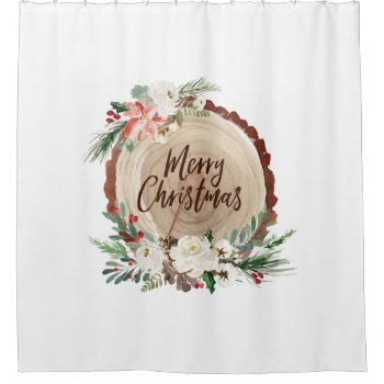 Merry Christmas Tree Slice Shower Curtain by rheasdesigns at Zazzle