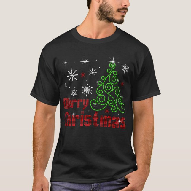 Merry Christmas Tree Snowflake Bling T-Shirt (Front)