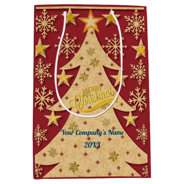 Merry Christmas Tree, Snowflake & Star Silhouettes Medium Gift Bag (Front)