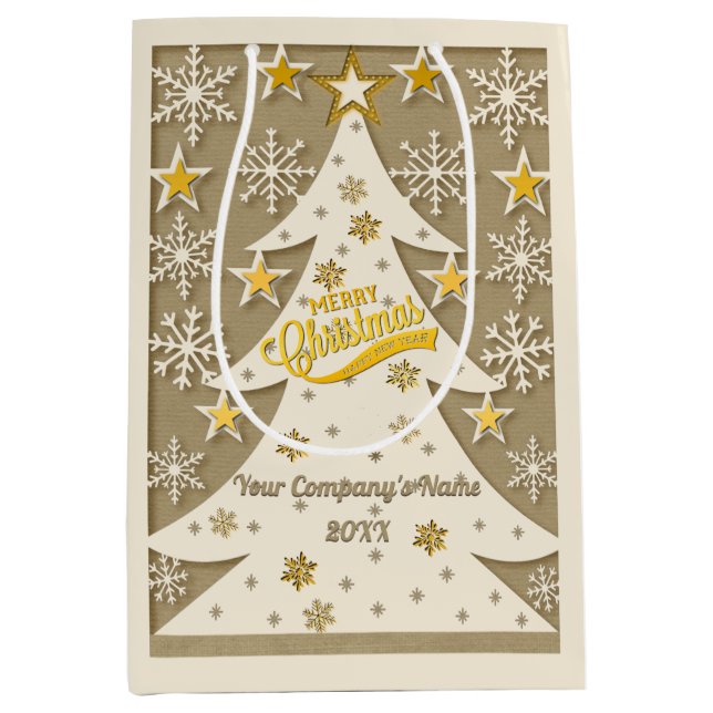 Merry Christmas Tree, Snowflake & Star Silhouettes Medium Gift Bag (Front)