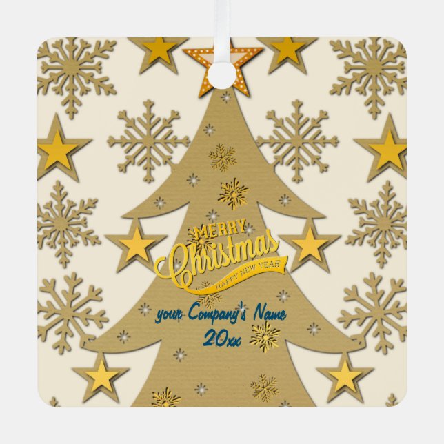 Merry Christmas Tree, Snowflake & Star Silhouettes Metal Ornament (Front)