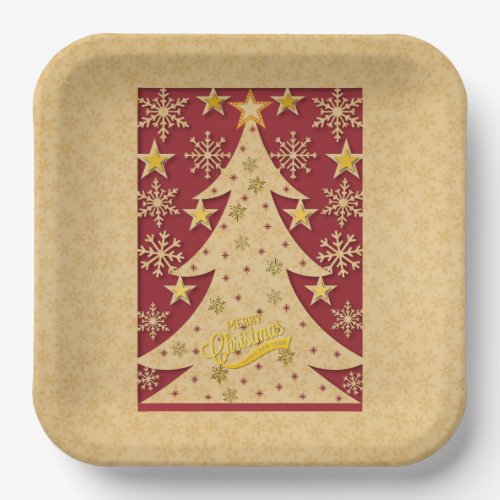 Merry Christmas Tree Snowflake  Star Silhouettes Paper Plates