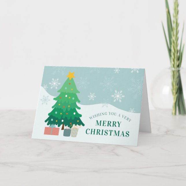 Merry Christmas Tree Snowflakes Holiday Card (Front)