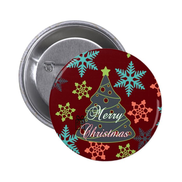 Merry Christmas Tree Snowflakes Holiday Gifts Buttons