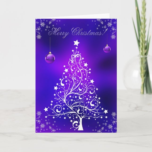 Merry Christmas Tree Snowflakes Winter Art Holiday Card (Front)