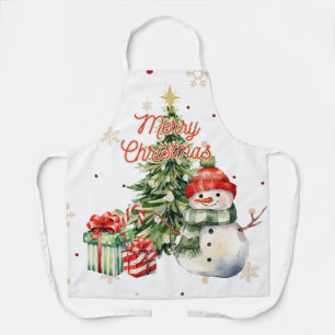 Merry Christmas Tree Snowman and Presents Apron