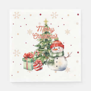 Merry Christmas Tree Snowman and Presents Napkins