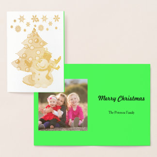 Merry Christmas Tree Snowman and Snowflakes Foil Card