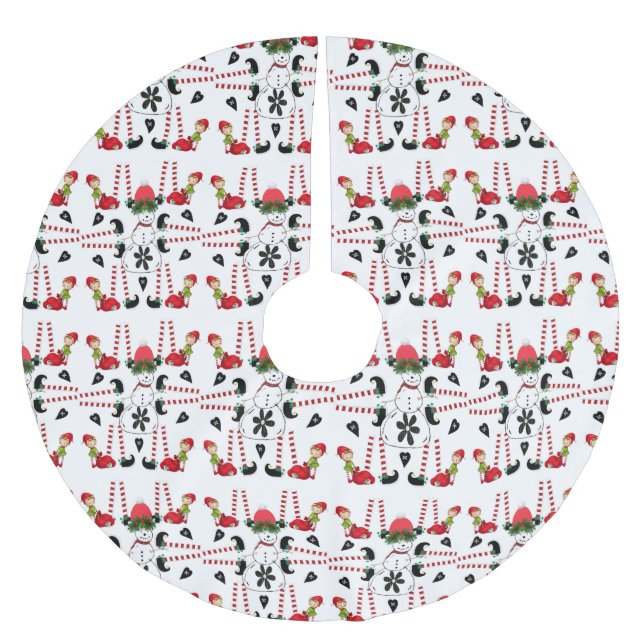 Merry Christmas Tree Snowman Elf  Brushed Polyester Tree Skirt (Front)