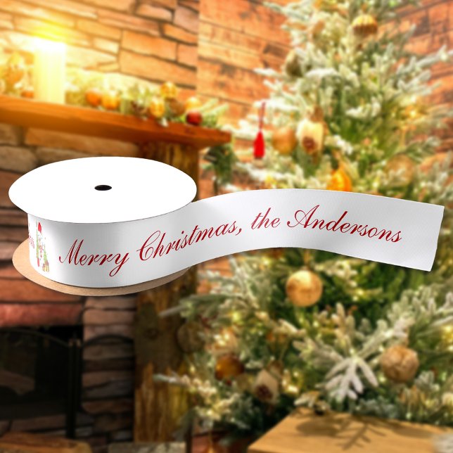 Merry Christmas Tree Snowman Gifts Personalized Satin Ribbon (Creator Uploaded)