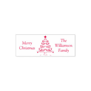 Merry Christmas Tree Star Custom Family Name Words Self-inking Stamp