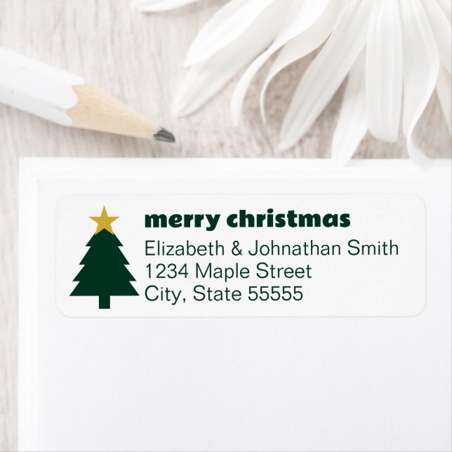 Merry Christmas Tree & Star Dark Green and White Label (Insitu)