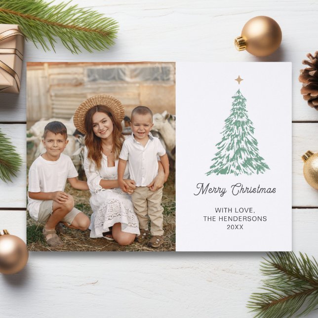 Merry Christmas Tree Star Family Photo Fun Holiday Letterpress Photo Cards (Creator Uploaded)