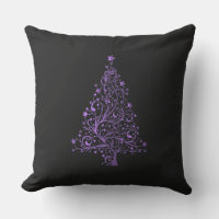 Merry Christmas Tree Stars Black Metallic Purple