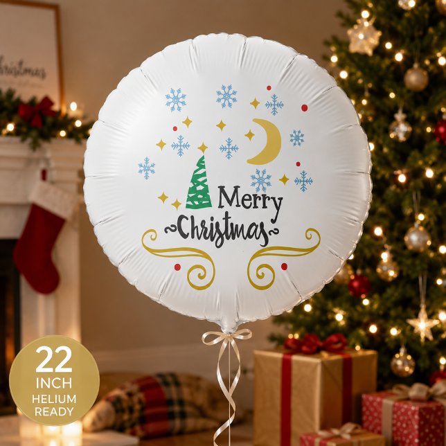 Merry Christmas Tree Stars Moon Typography Large Balloon (Merry Christmas Tree Stars Moon Typography Large Balloon)
