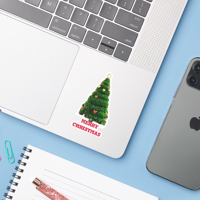  Merry Christmas Tree Sticker (Laptop w/ iPhone)