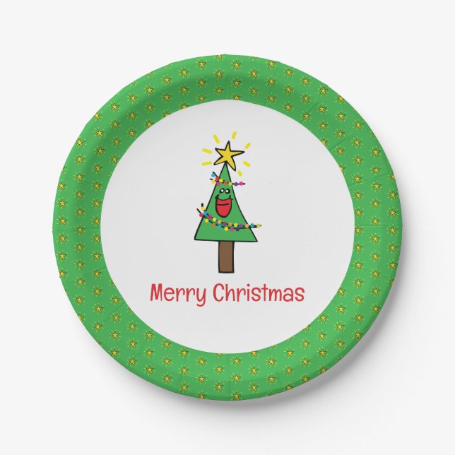 Merry Christmas Tree String of Lights Ornaments Paper Plates (Front)