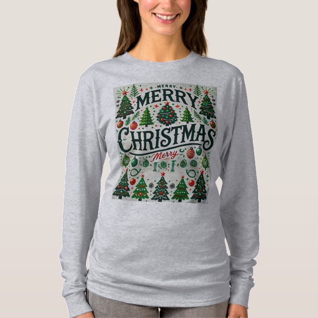 Merry Christmas Tree T-Shirt Design  (Front)