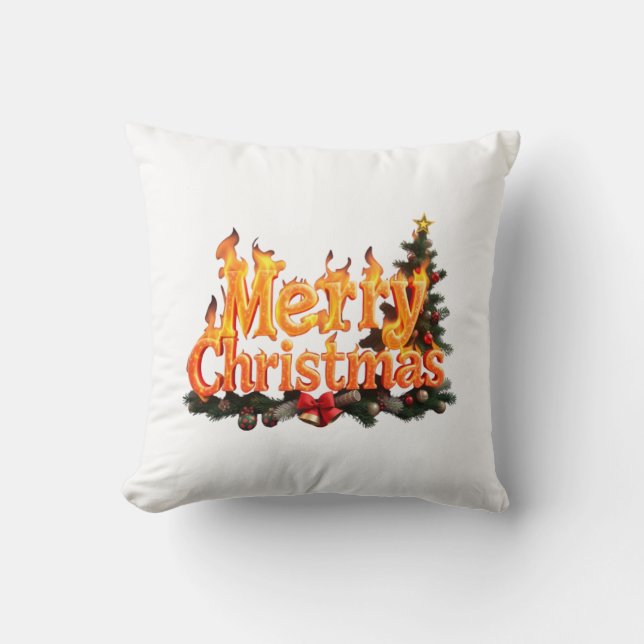 Merry Christmas Tree Throw Pillow (Front)
