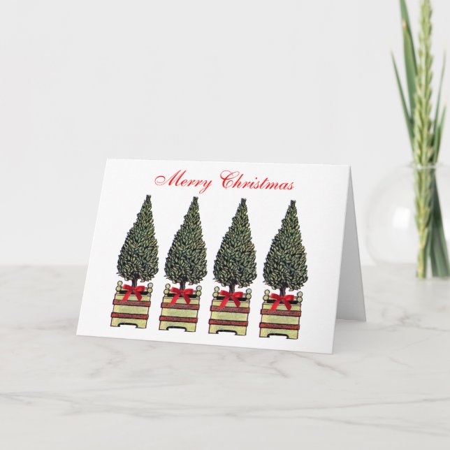 Merry Christmas Tree Topiary Classic Simple Custom Holiday Card (Front)