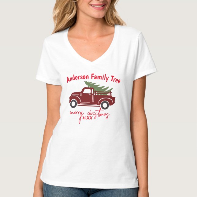 Merry Christmas Tree Truck Shirt - Family Tee (Front)
