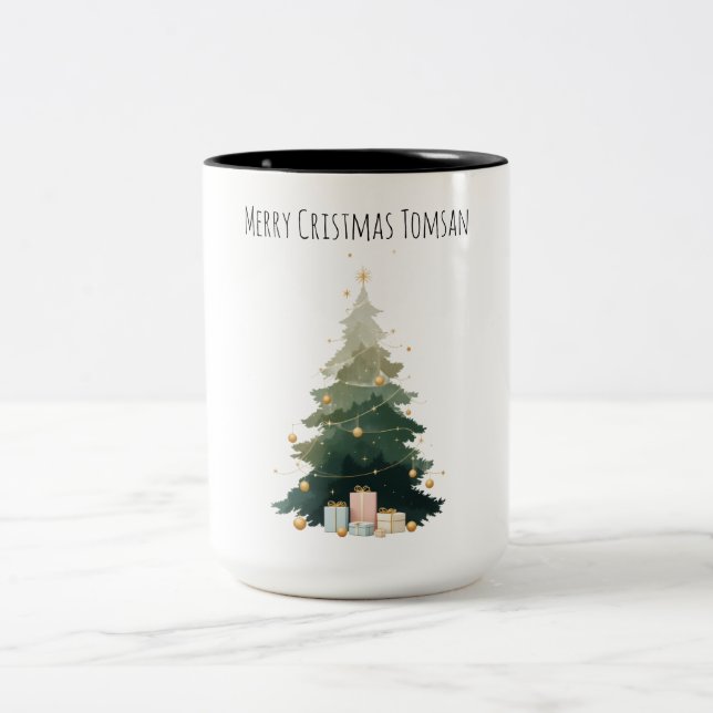 "Merry Christmas Tree Two-Tone Gift Mug (Center)