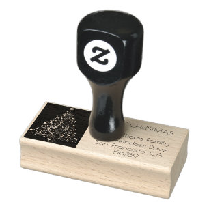 Merry Christmas Tree Typography Black and White Rubber Stamp