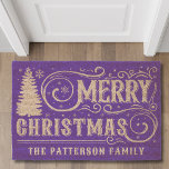 Merry Christmas Tree Typography Personalized Name Doormat<br><div class="desc">Merry Christmas Tree Typography Personalized Name Holiday Coir Doormat features the text "Merry Christmas" in elegant calligraphy script typography accented a Christmas tree and personalized with your custom name at the base. Perfect for Christmas decor. Created by Evco Studio www.zazzle.com/store/evcostudio</div>