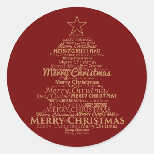 Merry Christmas Tree Typography Round Sticker