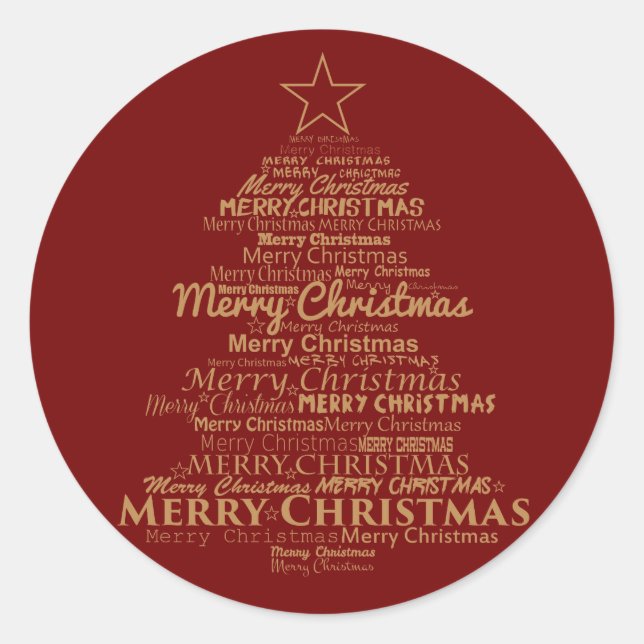 Merry Christmas Tree Typography Round Sticker (Front)