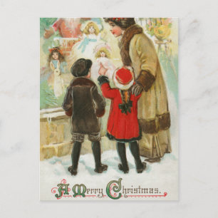 Merry christmas tree vintage art holiday postcard