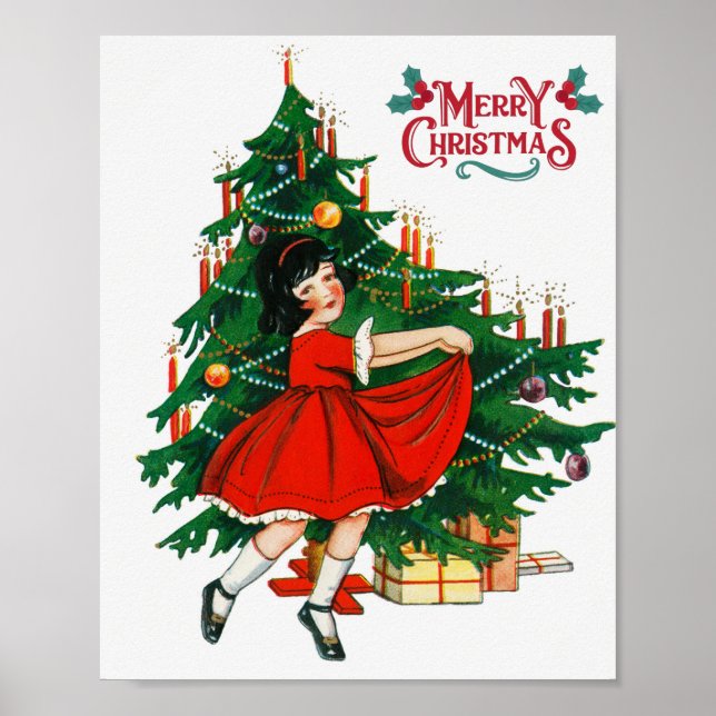 Merry christmas tree vintage art poster (Front)
