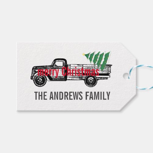 Merry Christmas Tree Vintage Truck Farmhouse Gift Tags