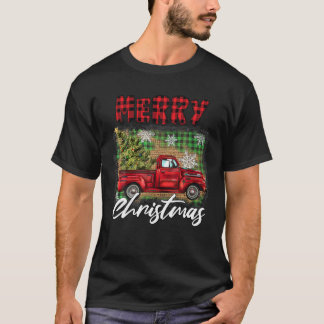Merry Christmas Tree Vintage Truck Tree Buffalo Pl T-Shirt