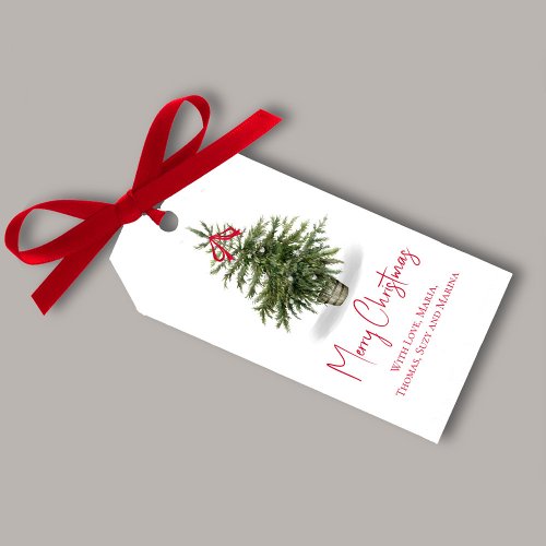 Merry Christmas Tree Watercolor Custom Gift Tags