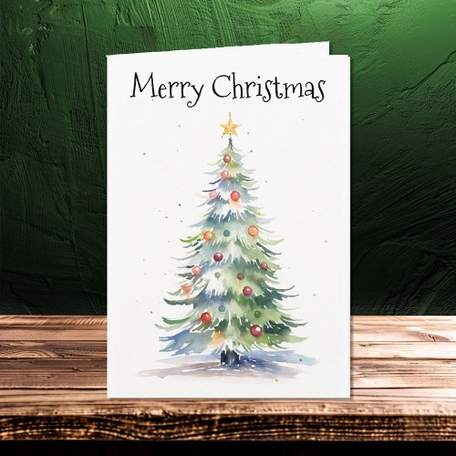 Merry Christmas Tree Watercolor Family Card