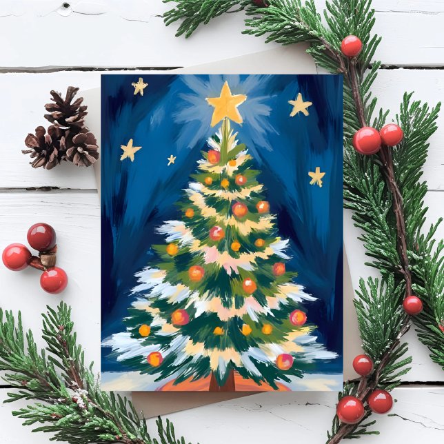 Merry Christmas Tree Watercolor Holiday Card (Creator Uploaded)