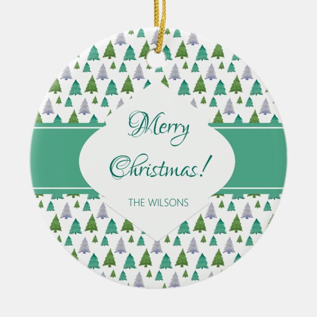 Merry Christmas Tree Watercolor Pastel Pattern Ceramic Ornament (Front)