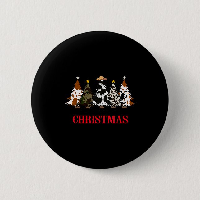 Merry Christmas Tree Western Cowhide Xmas Cowboy F Button (Front)