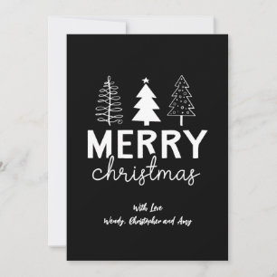 Merry Christmas Tree White Black  Holiday Card