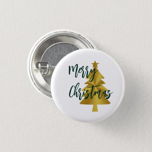 Merry Christmas Tree White Gold and Green Script Button