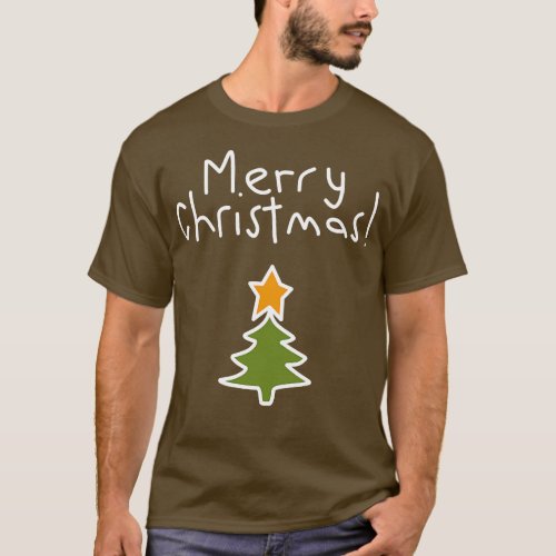 Merry Christmas Tree White Line Graphic T_Shirt