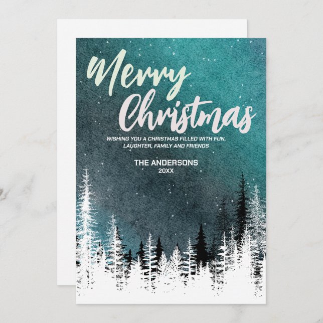 Merry Christmas tree winter Night forest Holiday (Front/Back)