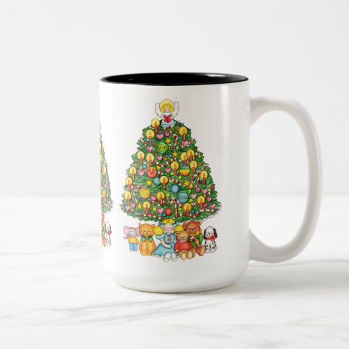 Merry Christmas Tree with Angel Two_Tone Coffee Mug