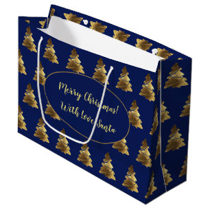 Merry Christmas Tree with Candles Elegant Gold Large Gift Bag